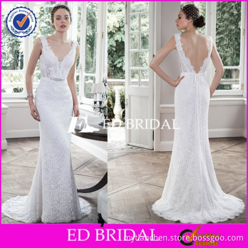 CE1111 Fancy Sexy V-Neck Low Back Unique White Lace Wedding Dress Dubai Shopping Online